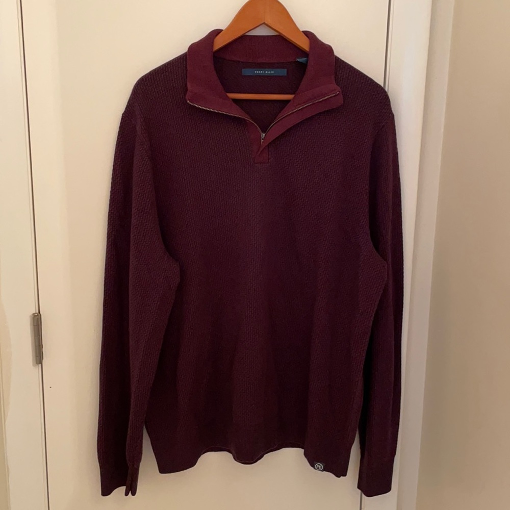 Perry Ellis XL, qtr zip, burg & black, never worn!